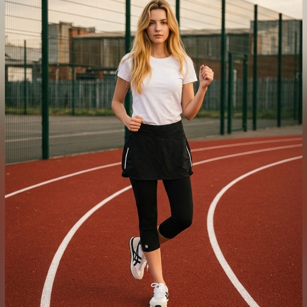 black Athleta 2-in-1 Skirted Leggings